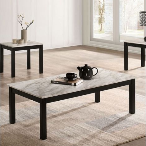 Aika Faux Marble Top White Coffee Table Set