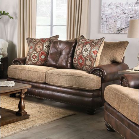 Bison Leather Fabric Loveseat
