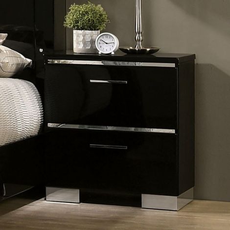 Brien Nightstand High Gloss Black Finish 