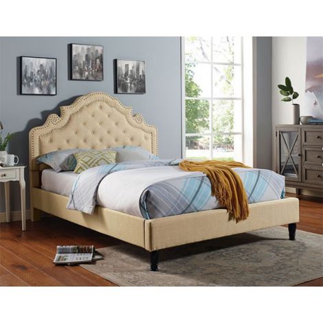 Brook Beige Button Tufted Bed
