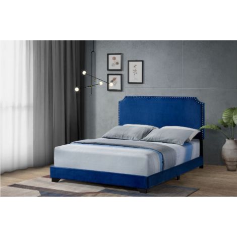 Burrnett Blue Fabric Queen Size Bed