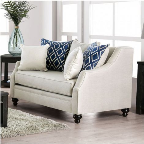 Cami Ivory Sloped Arms Burlap Weave Loveseat