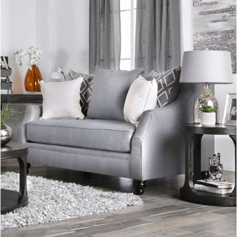 Cami Gray Sloped Arms Burlap Weave Loveseat