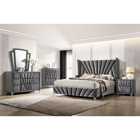 Carson Gray Finish Fabric Bed Style