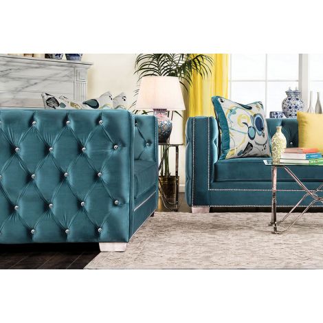 Light Turquoise Century Three Cushion Sofa – DecorLUXE Furniture