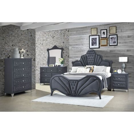 Chavy Bed Upholstered Gray Velvet Fininsh