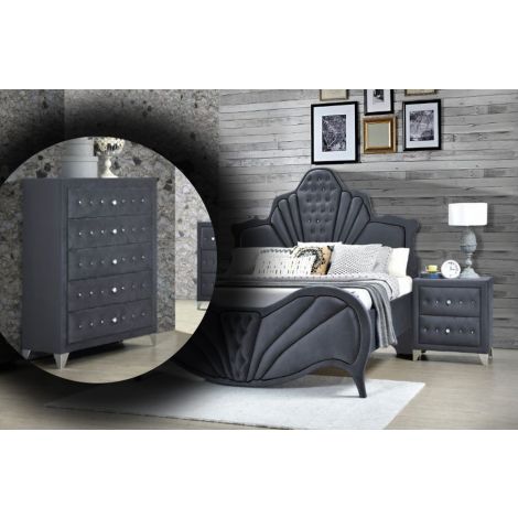 Chavy Chest Upholstered Gray Velvet Fininsh 