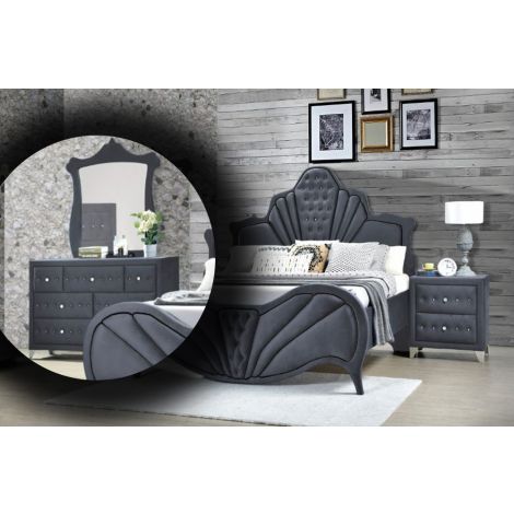 Chavy Dresser Upholstered Gray Velvet Fininsh 