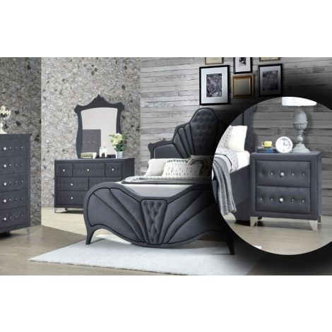 Chavy Nightstand Upholstered Gray Velvet Fininsh