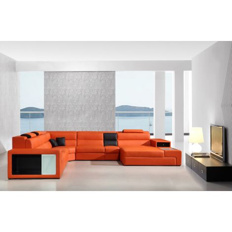 Divani Casa Polaris Orange Lather Sectional Sofa