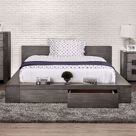 Jiaro Rustic Gray Finish Drawer Bed