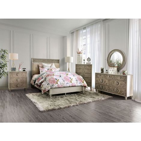 Katara Bed Antique White Beige Finish