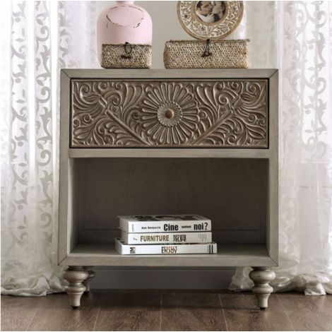 Katara Nightstand Antique White Beige Finish