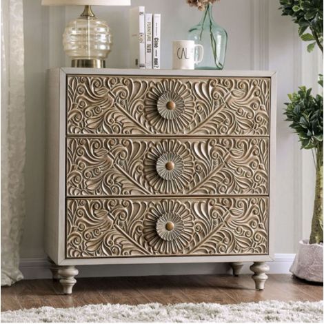 Katara Small Chest Antique White Beige Finish