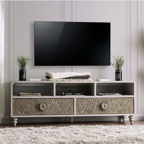 Katara TV Stand Antique White Beige Finish