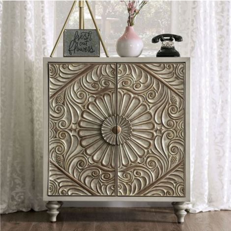 Katara Wine Cabinet Antique White Beige Finish