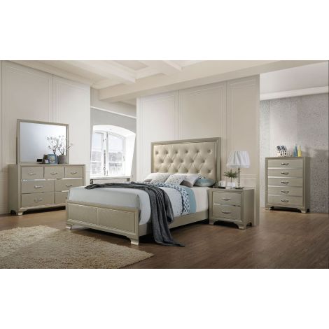 Klara Bed PU Padded Headboard Champagne Finish 