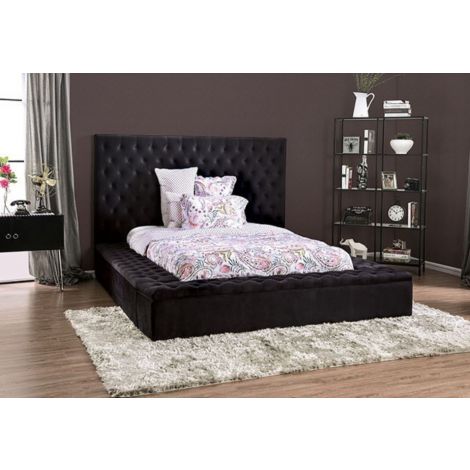 LA-VIda Black Finish Upholstery Platform Bed