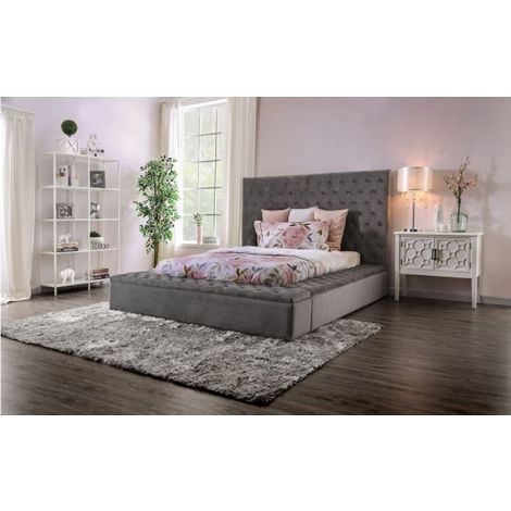 LA-VIda Gray Finish Upholstery Platform Bed