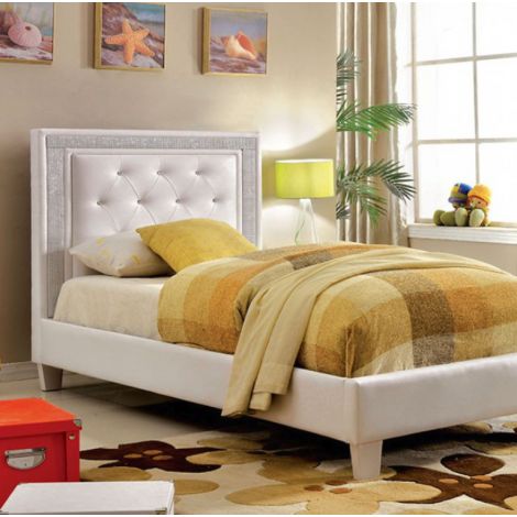 Lian White Padded Leatherette Platform Bed