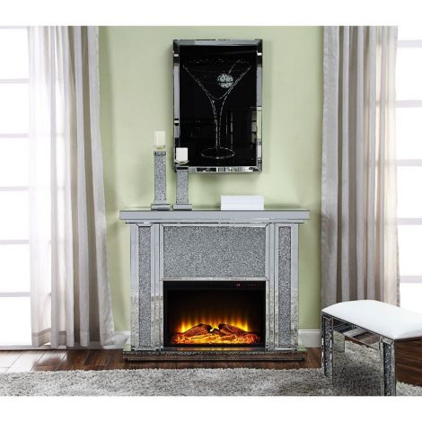 Masha Fireplace Mirrored Wth Faux Stones