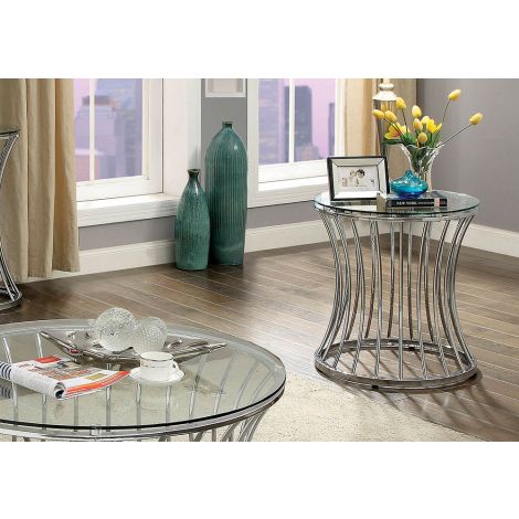 Melania Round Glass Top End Table