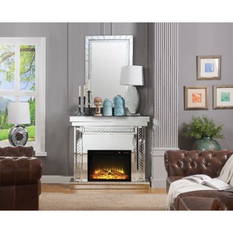 Noral TV Stand Fireplace Mirrored Faux Diamonds