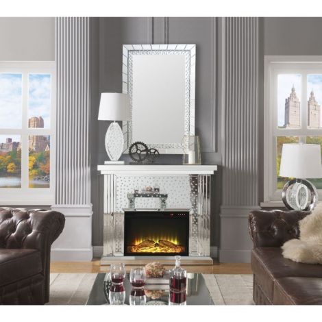 Nisa Fully Mirrored Fireplace With Adjustable Temperature Timer