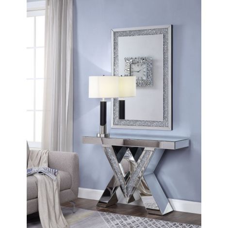 Noral Accent Table Mirrored Faux Diamonds