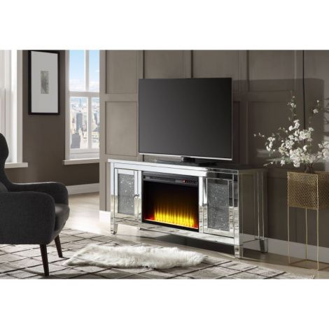 Noral TV Stand Fireplace Mirrored Faux Diamonds