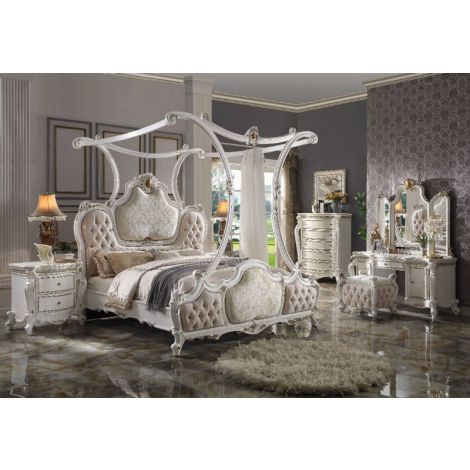 Pikardi king Canopy Bed Antique Pearl Finish