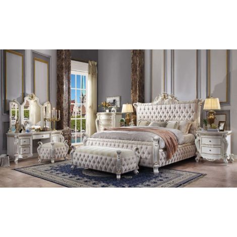Pikardi Upholstery Bed Antique Pearl Finish