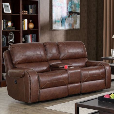 Rafael Brown Leather Manual and Power Recliner Loveseat