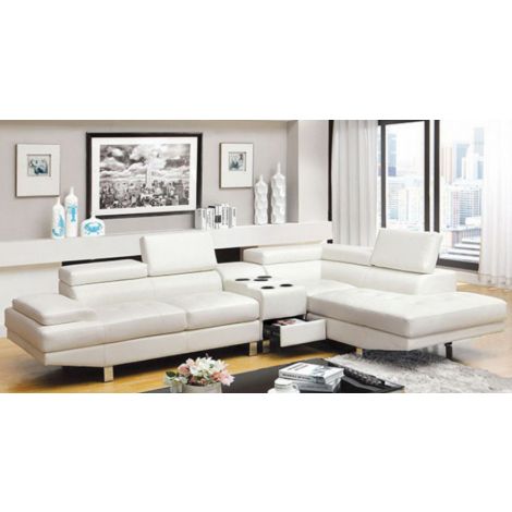 Reese White Bonded Leather Sectional Sofa