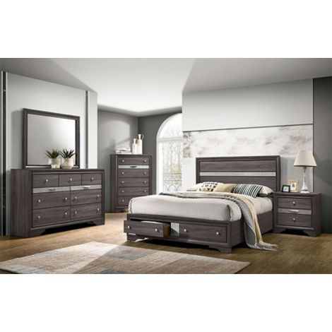 Riss Contemporary Style Bed With Drawers Gray