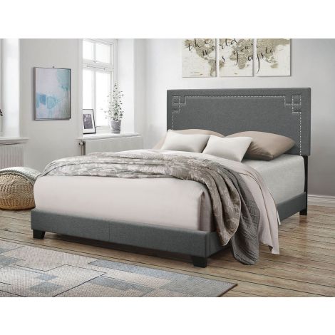 Shika-II Bed Fully Upholstered in Gray