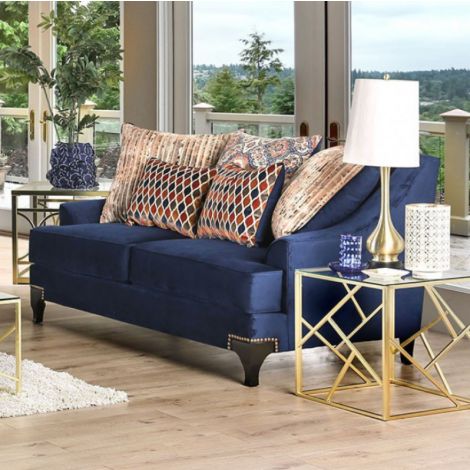 Sossy Contemporary Style Navy Loveseat