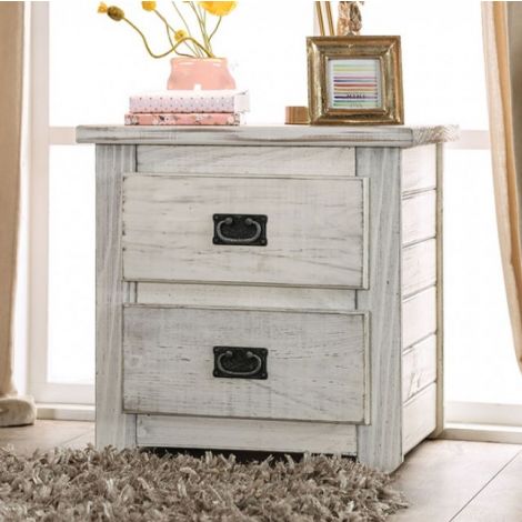 Stacy Nightstand Wire Brushed White Finish