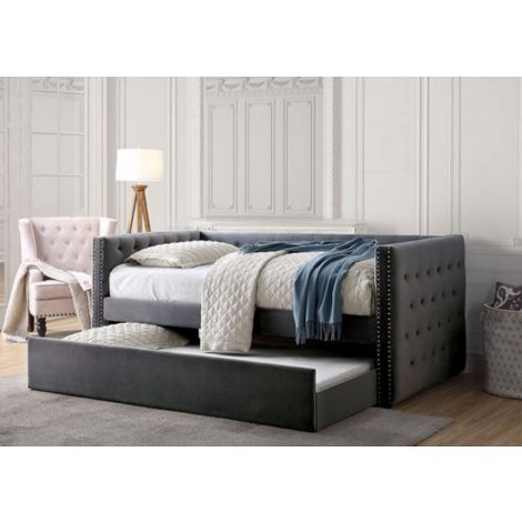 Suzan Gray Fabric Button Tufted Daybed