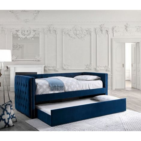 Suzan Navy Fabric Button Tufted Daybed