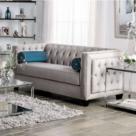 Vassil Tuxedo Design Gray Loveseat