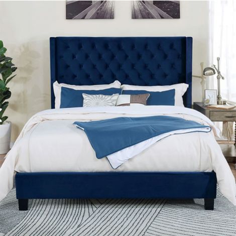 Whithney Fully Upholstered Fabric Bed Navy
