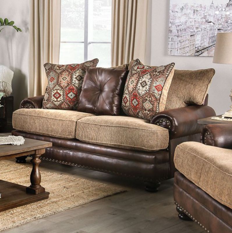 Bison Leather Fabric Loveseat, Leather Fabric Mix Sofas
