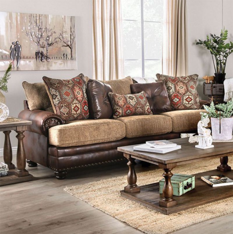 Bison Leather Fabric Sofa Furniture, Leather And Fabric Living Room Furniture