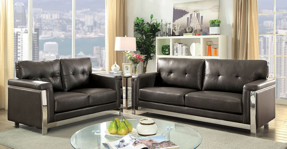 Camereon Modern Brown Leather Sofa, Modern Leather Sofa Set