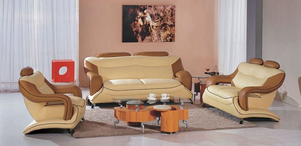 Casa7055 Modern Bonded Leather Sofa Set, Real Leather Sofa Sets