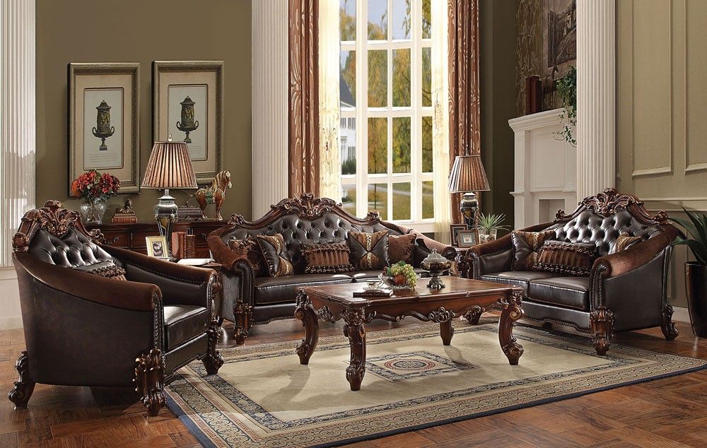 Porchia Traditional Style Leather Sofa, Victorian Leather Sofa Set