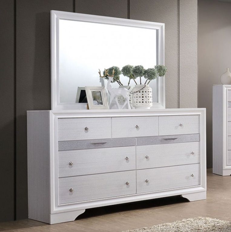 Riss White Contemporary Style Dresser, White Dresser Mirror Accents
