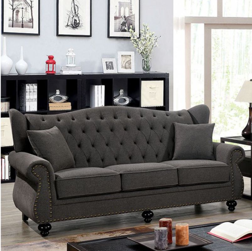 Taylor Dark Gray On Tufted Sofa Furniture Los Angeles Taylor Dark Gray On Tufted Sofa, Tufted Grey Sofa