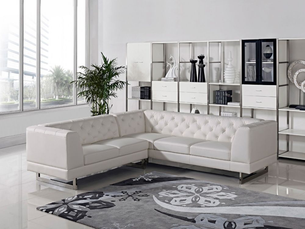 Windsore Modern Tufted Leather, White Leather Tufted Sectional Sofa